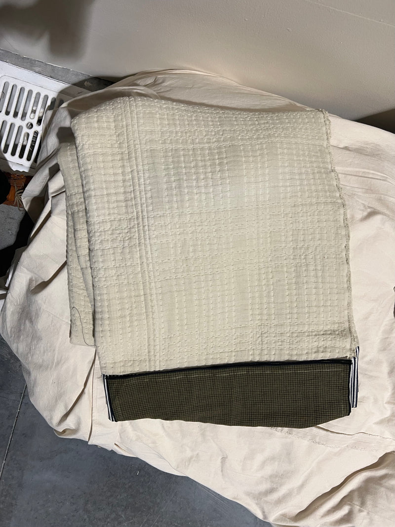 Waffle Throw - Olive Grid Trim